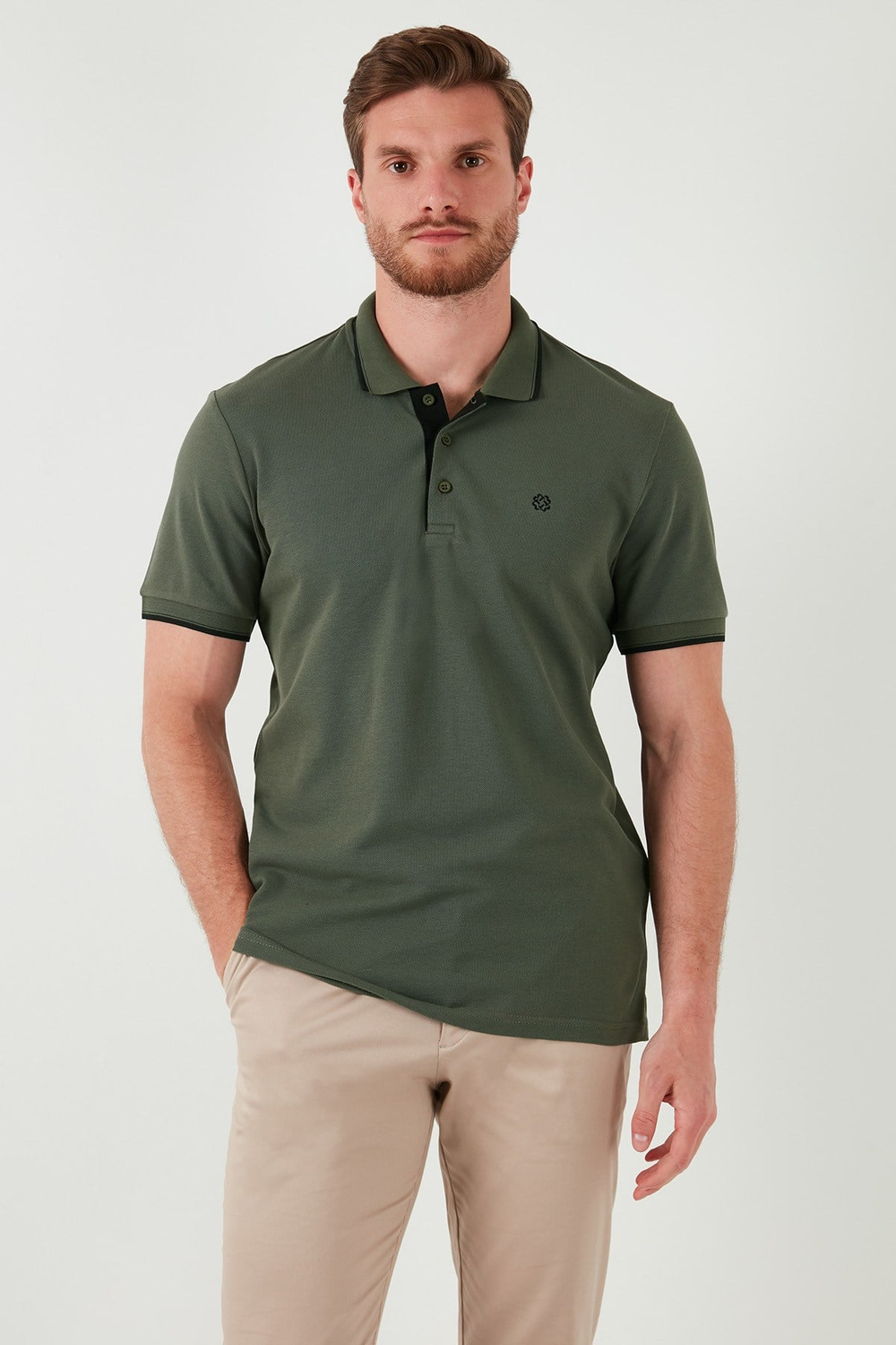 % 100 Pamuk Düğmeli Regular Fit Erkek Polo Yaka T Shirt 5902118 HAKİ