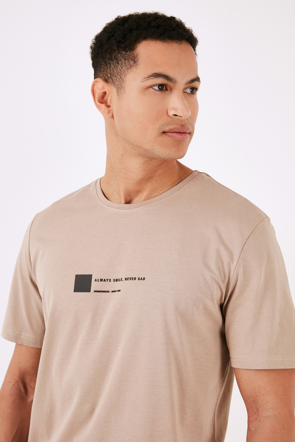 % 100 Pamuk Regular Fit Bisiklet Yaka Erkek T Shirt 5902622 VİZON