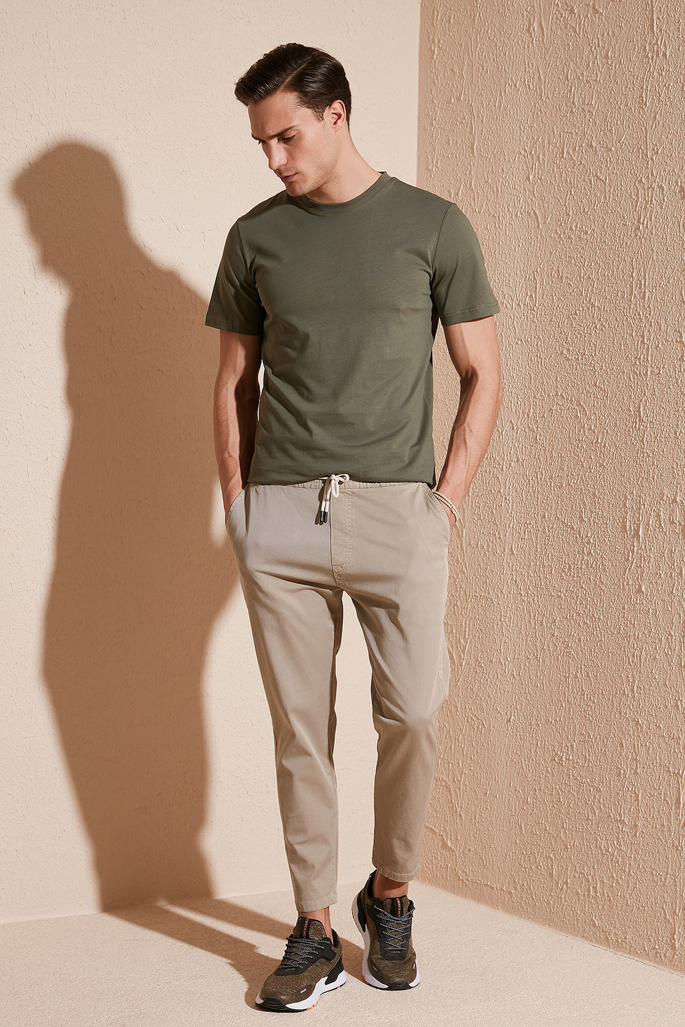 % 100 Pamuk Regular Fit Bisiklet Yaka T shirt Erkek T Shirt 5902511 HAKİ