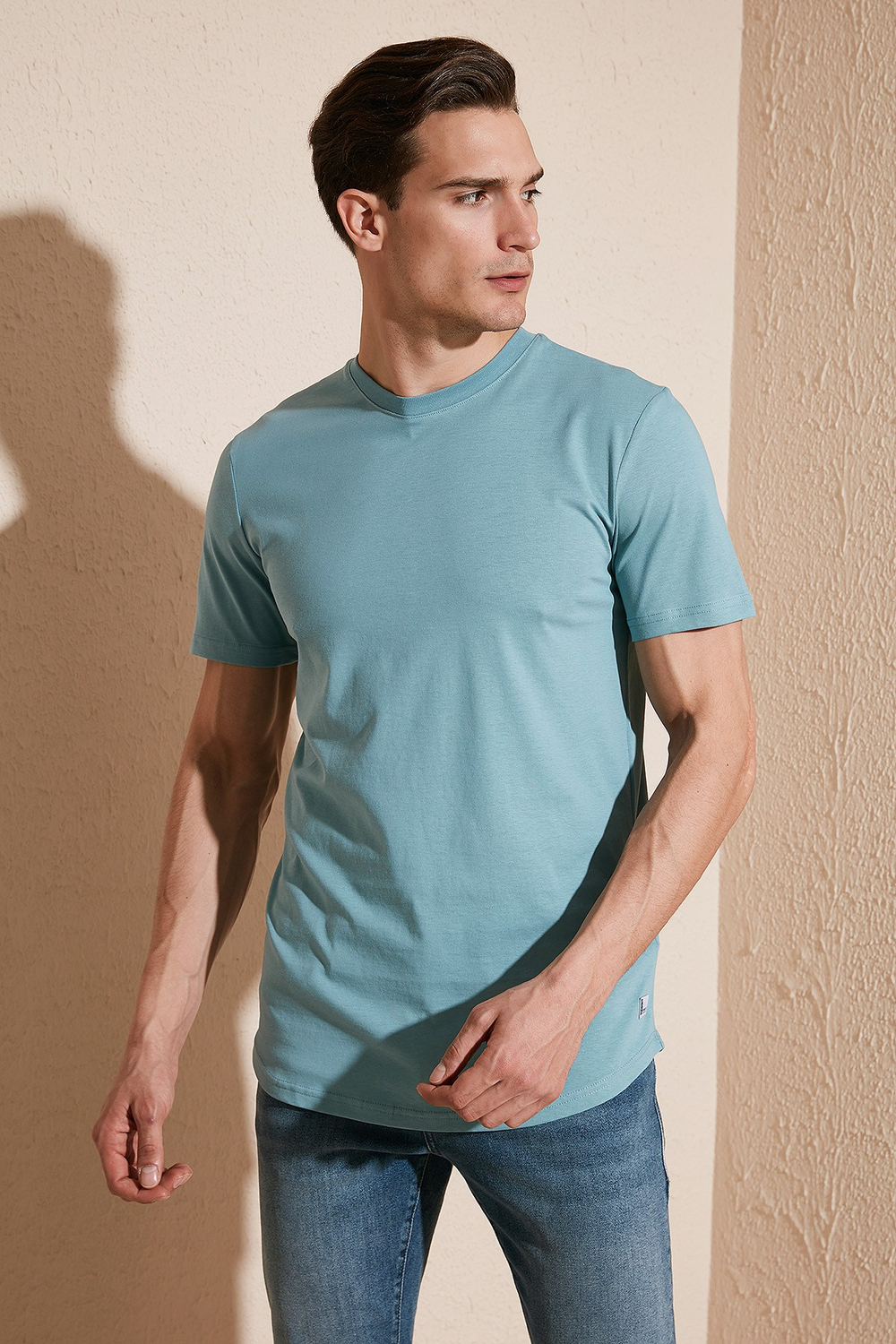 % 100 Pamuk Regular Fit Bisiklet Yaka T shirt Erkek T Shirt 5902511 MAVİ