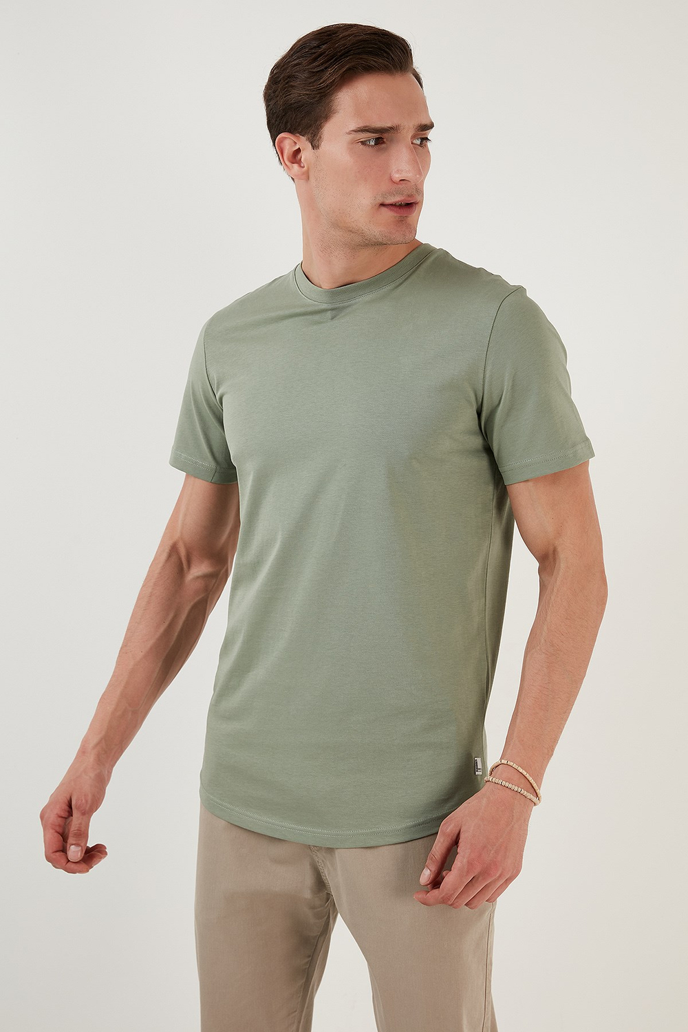 % 100 Pamuk Regular Fit Bisiklet Yaka T shirt Erkek T Shirt 5902511 ELMA YEŞİLİ