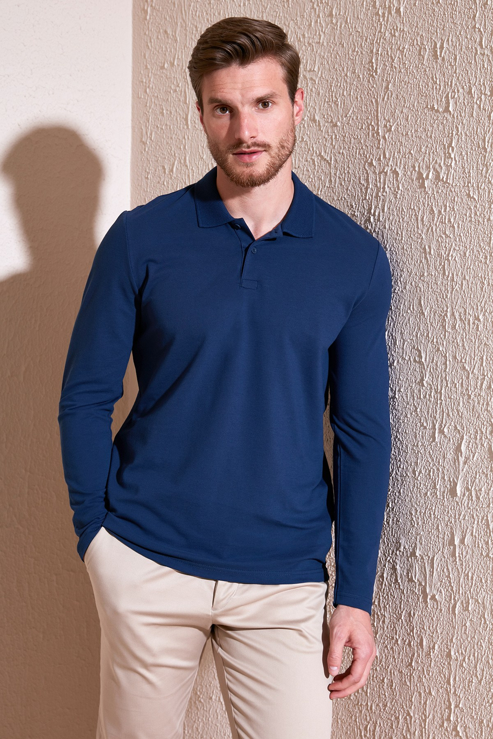 % 100 Pamuk Slim Fit Polo Yaka Erkek Sweat 5905707 İNDİGO