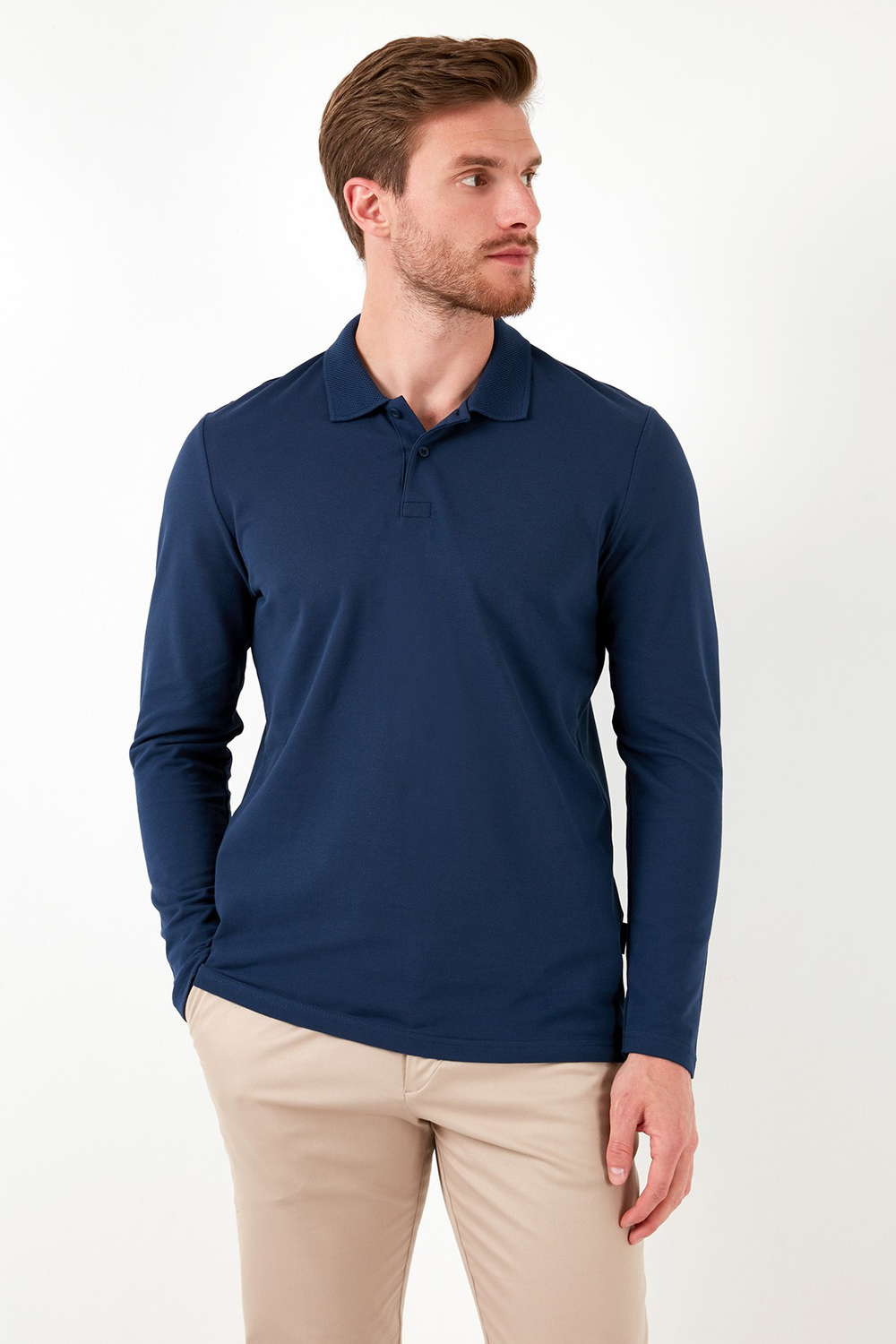 % 100 Pamuk Slim Fit Polo Yaka Erkek Sweat 5905707 İNDİGO