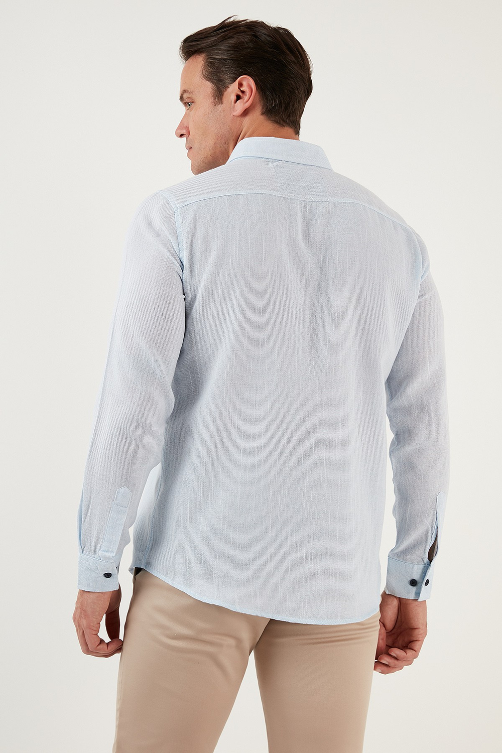 % 100 Pamuklu Slim Fit Uzun Kollu Erkek Gömlek CF21S111498 MAVİ