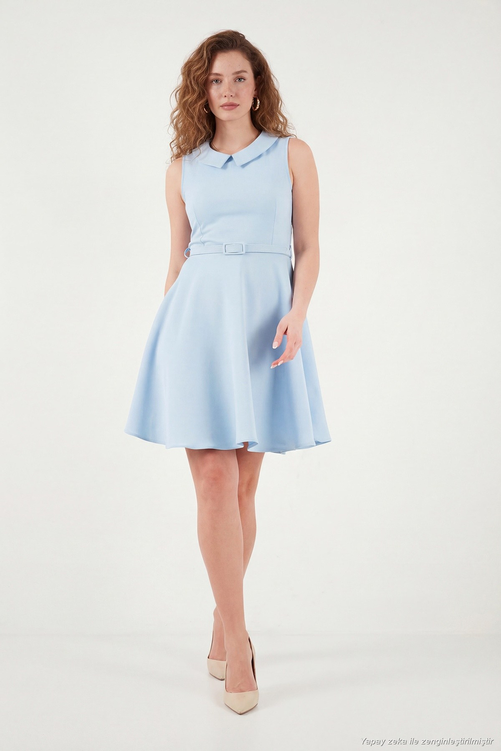 A Kesim Regular Fit Yaka ve Kemer Detaylı Mini Davet ve Mezuniyet Kadın Elbise 6525740 BEBE MAVİ