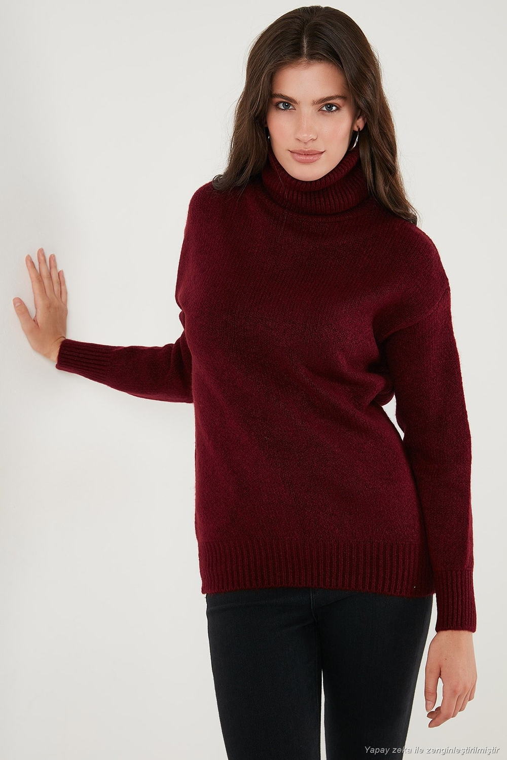 Balıkçı Yaka Örme Uzun Kadın Kazak 4615018 BORDO