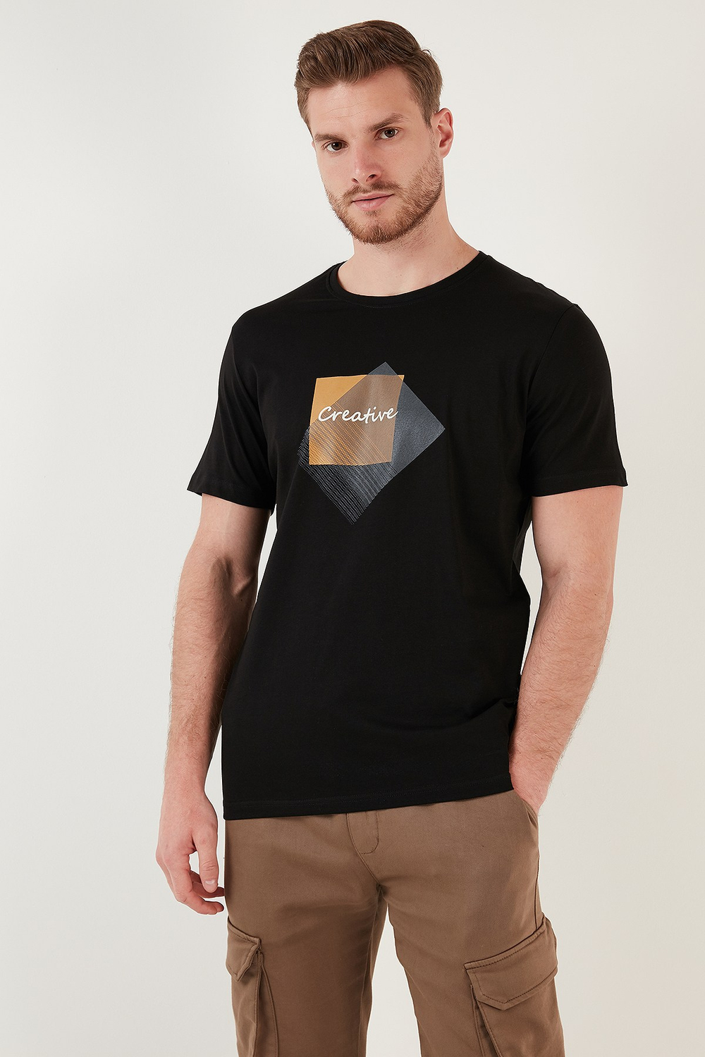 Baskılı Bisiklet Yaka % 100 Pamuk Slim Fit Erkek T Shirt 646R3940 SİYAH