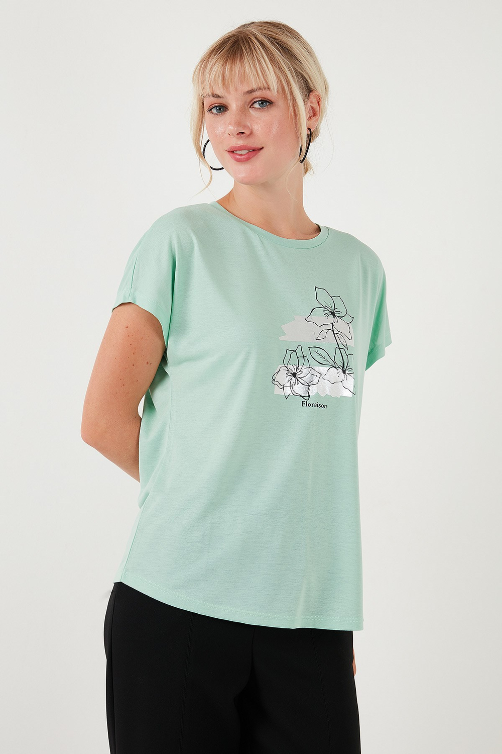 Baskılı Bisiklet Yaka Regular Fit Kadın T Shirt 6671005 MİNT