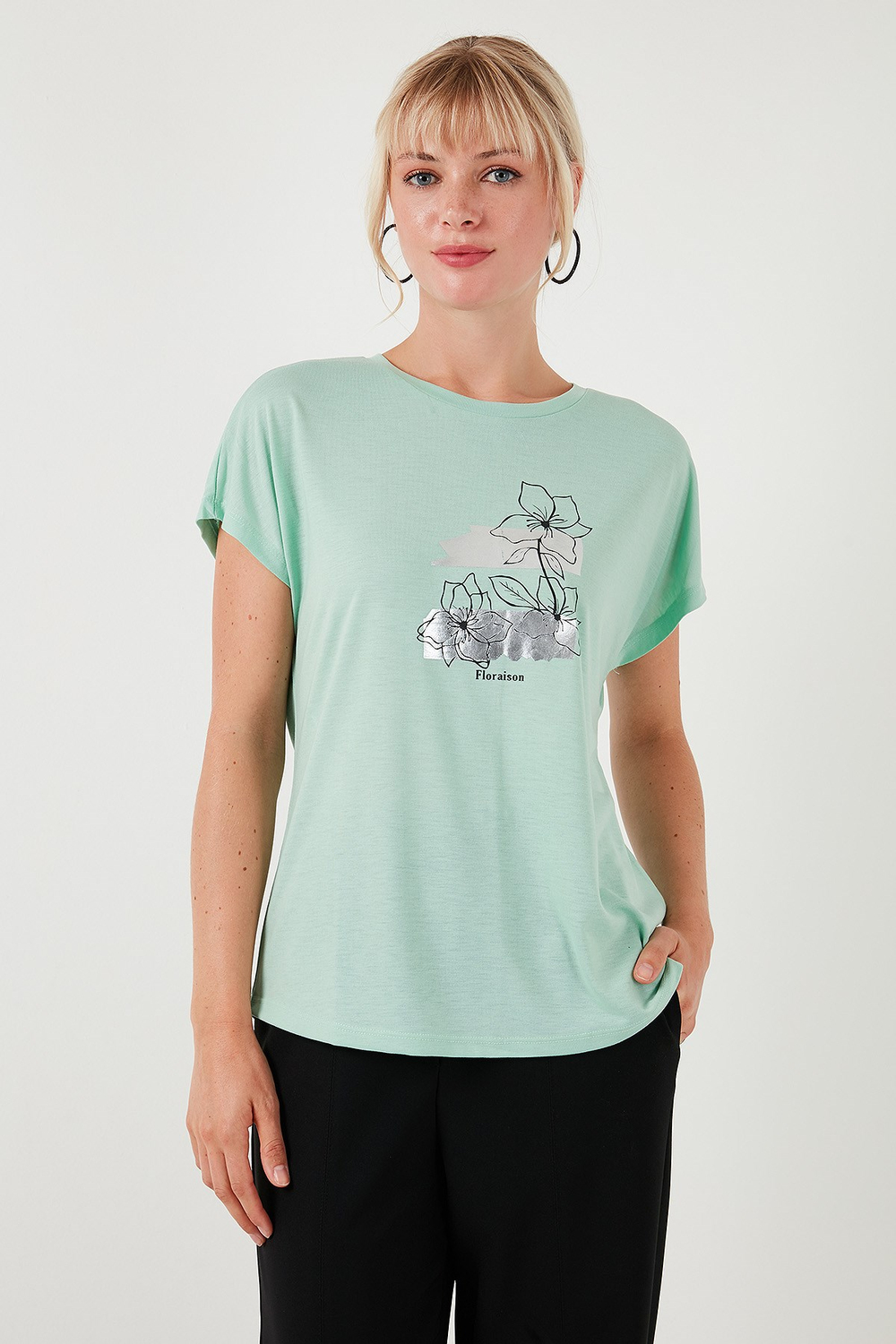Baskılı Bisiklet Yaka Regular Fit Kadın T Shirt 6671005 MİNT