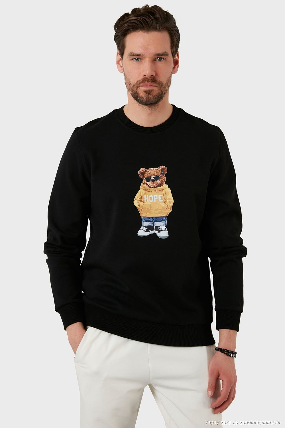Baskılı Pamuk Karışımlı Regular Fit Bisiklet Yaka Erkek Sweat 6141002B SİYAH