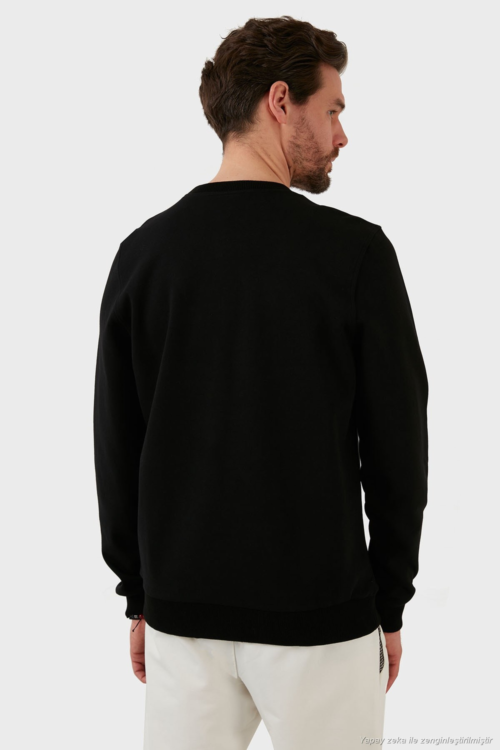 Baskılı Pamuk Karışımlı Regular Fit Bisiklet Yaka Erkek Sweat 6141002B SİYAH