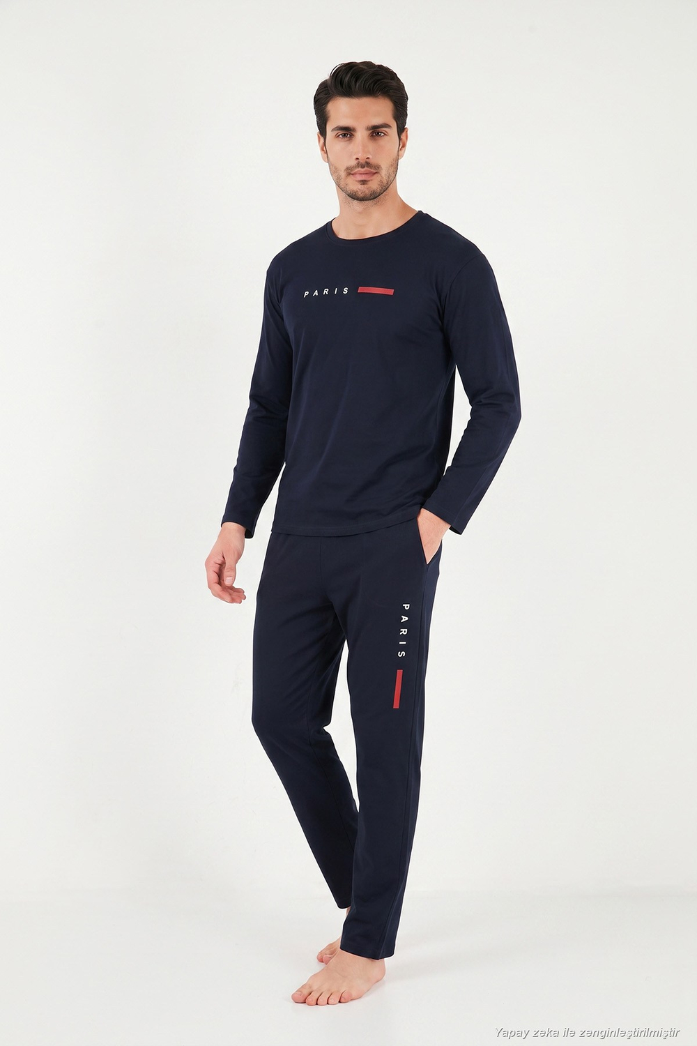 Baskılı Pamuklu Uzun Kollu Erkek Pijama Takımı 6575006 LACİVERT