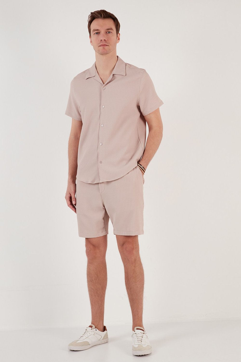 Belden Bağlamalı Cepli Slim Fit Erkek Short CF24S657850 BEJ