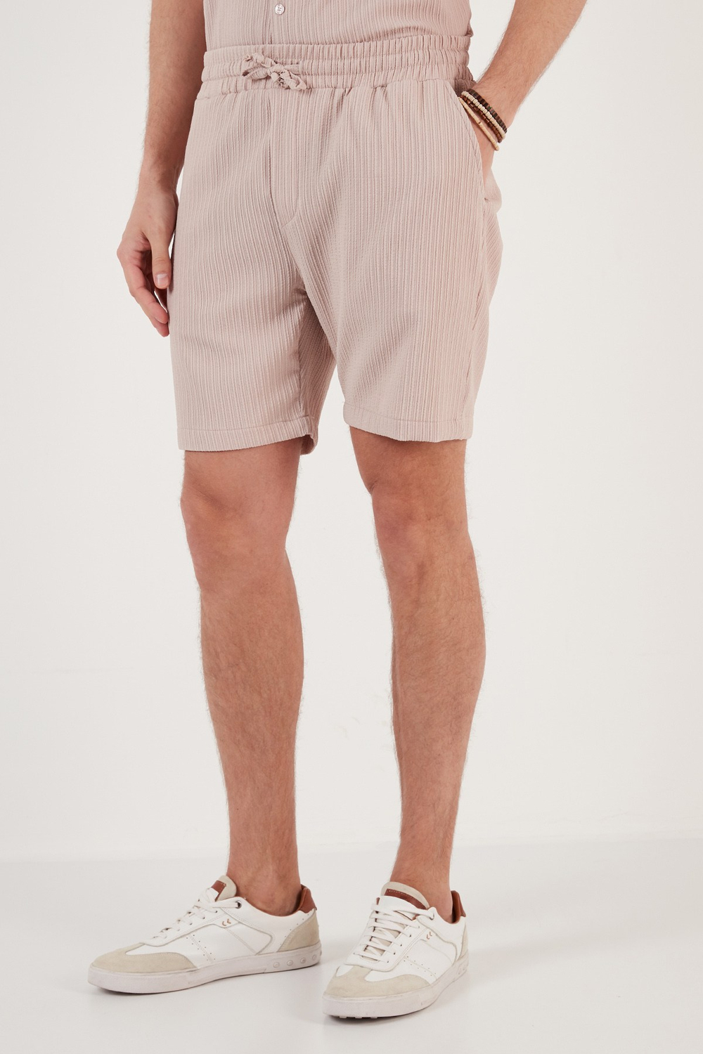 Belden Bağlamalı Cepli Slim Fit Erkek Short CF24S657850 BEJ