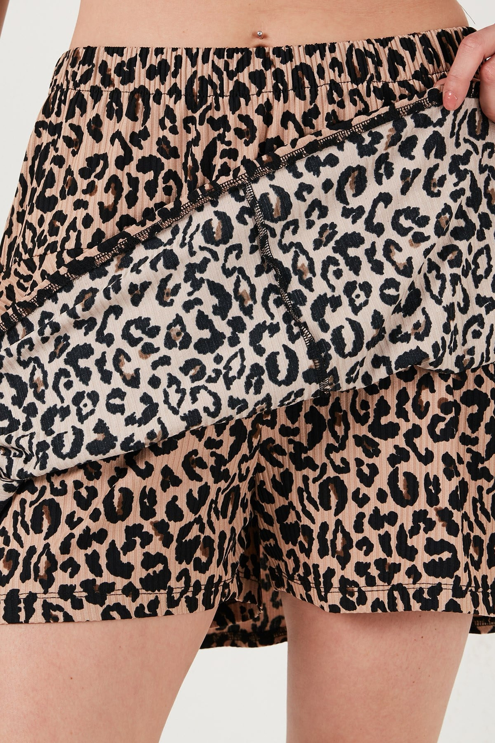 Beli Lastikli Mini Şort Kadın Etek 5864024 LEOPAR
