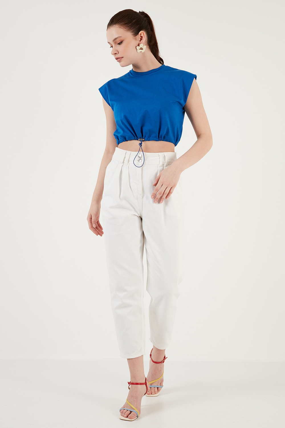 Bisiklet Yaka % 100 Pamuk Crop Kadın T Shirt 5865587 SAKS