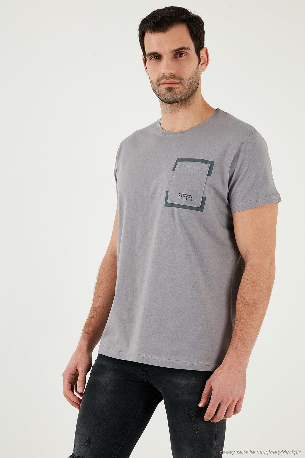 Bisiklet Yaka Pamuklu Slim Fit Erkek T Shirt 541REWORK AÇIK GRİ