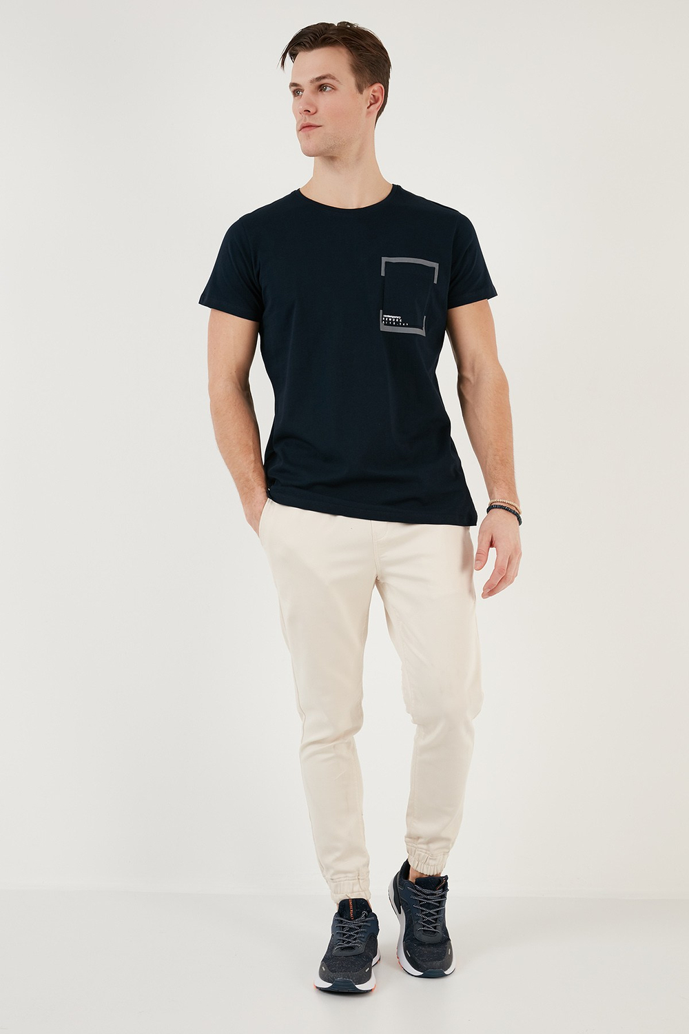 Bisiklet Yaka Pamuklu Slim Fit Erkek T Shirt 541REWORK LACİVERT