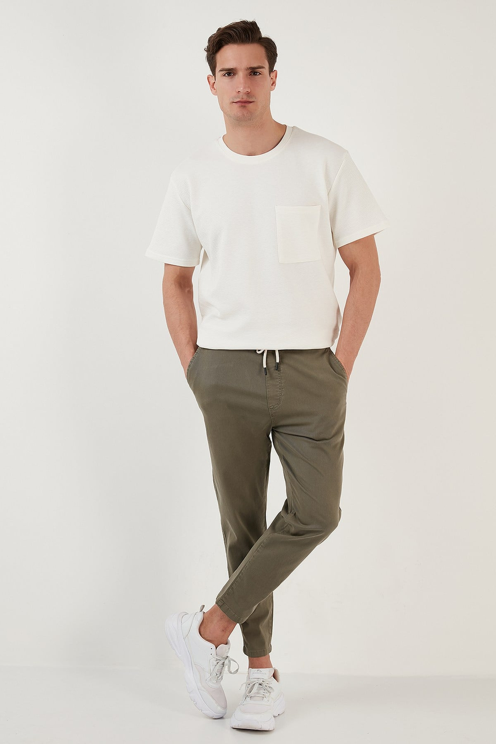 Bisiklet Yaka Tek Cepli Pamuklu Oversize Erkek T Shirt 5902305 EKRU