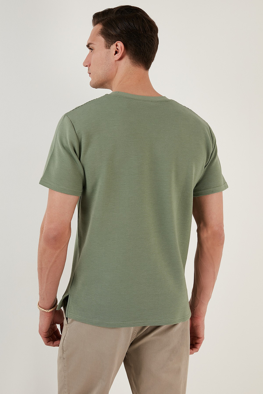 Bisiklet Yaka Tek Cepli Pamuklu Oversize Erkek T Shirt 5902305 ELMA YEŞİLİ