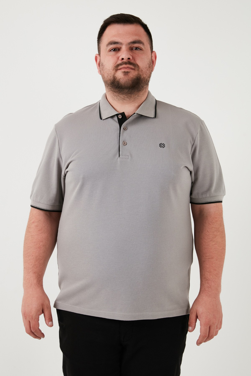 Büyük Beden Pamuklu Regular Fit Erkek Polo Yaka T Shirt 5902118B TAŞ