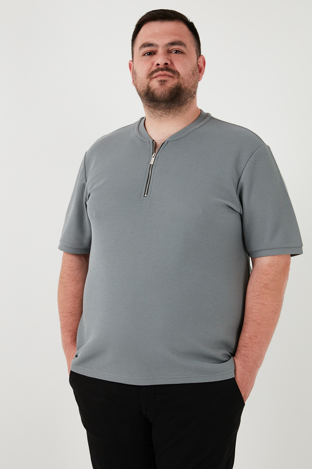 Büyük Beden Pamuklu Regular Fit Erkek T Shirt 5902653B AÇIK HAKİ