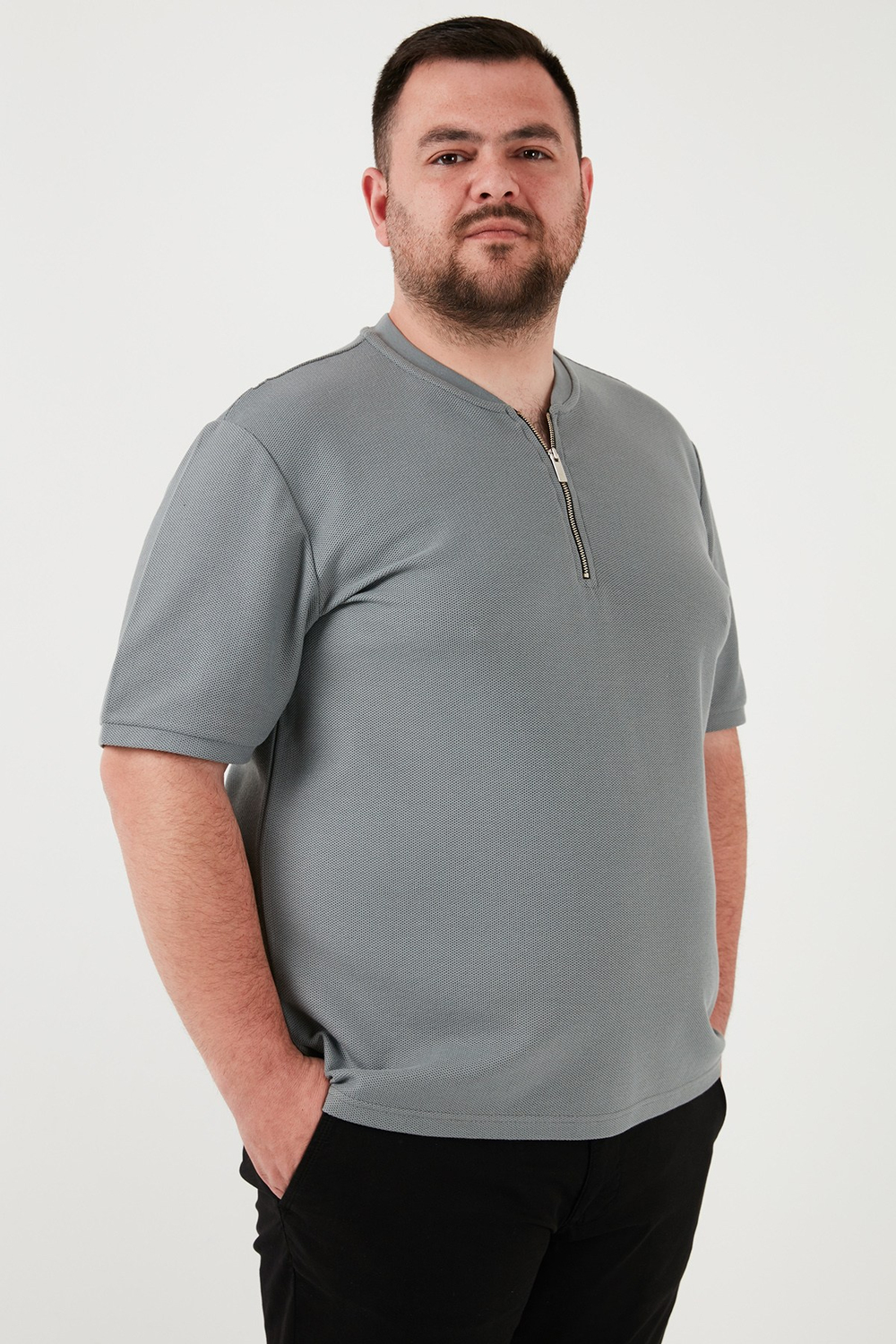 Büyük Beden Pamuklu Regular Fit Erkek T Shirt 5902653B AÇIK HAKİ