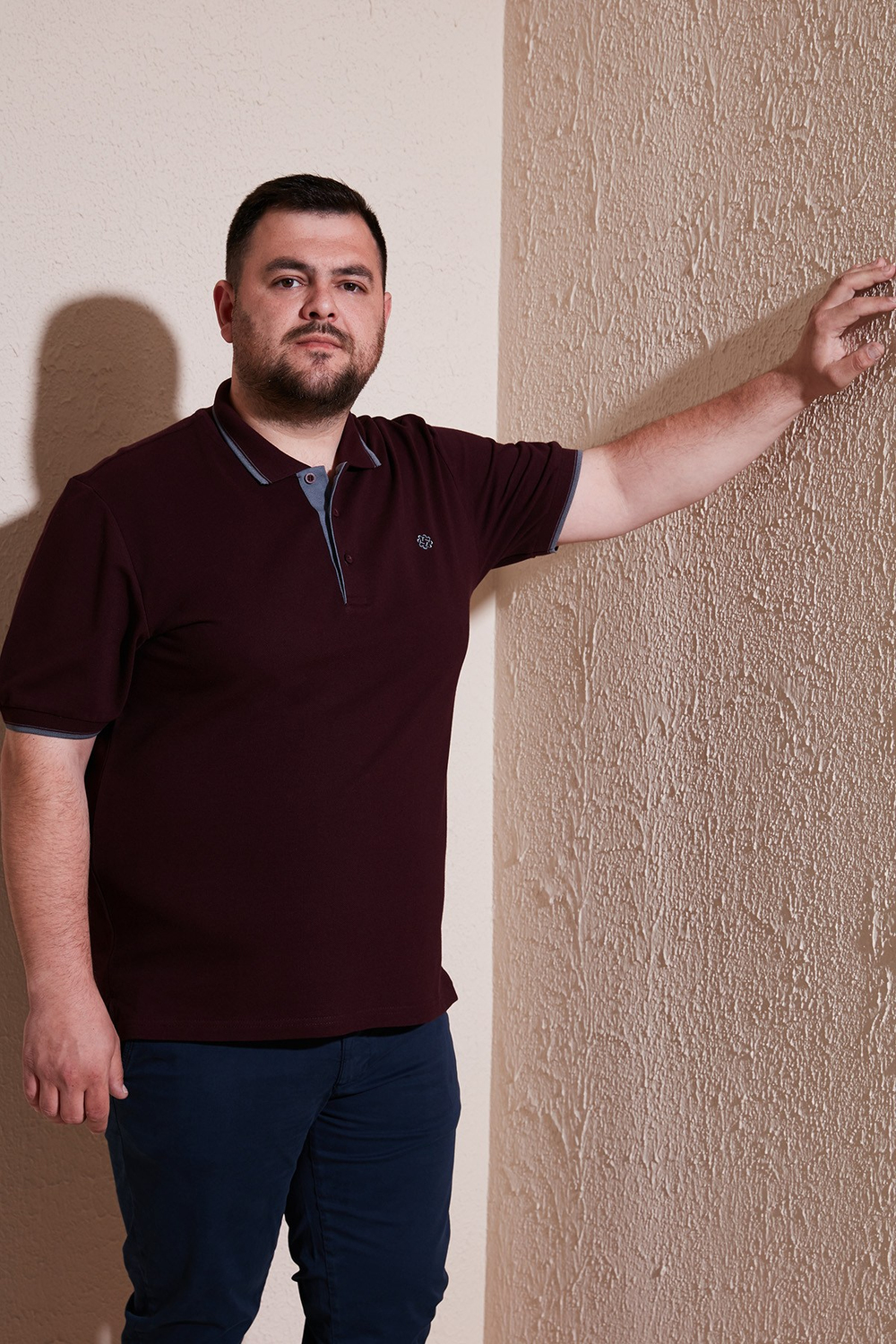Büyük Beden Pamuklu Regular Fit Erkek Polo Yaka T Shirt 5902118B VİŞNE