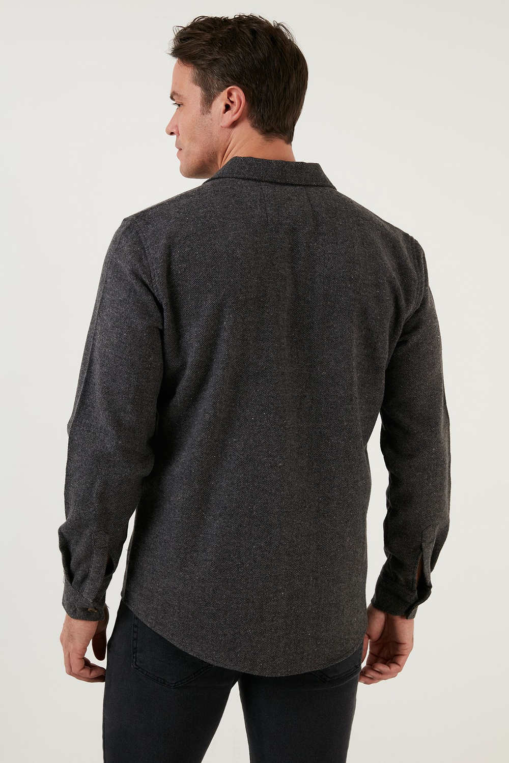 Çift Cepli Fermuarlı Slim Fit Kışlık Erkek Gömlek CF21W112925 KOYU GRİ