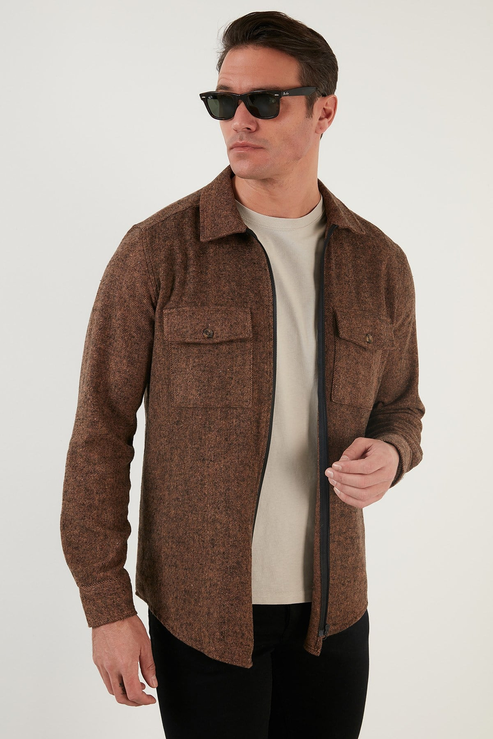 Çift Cepli Fermuarlı Slim Fit Kışlık Erkek Gömlek CF21W112925 HARDAL
