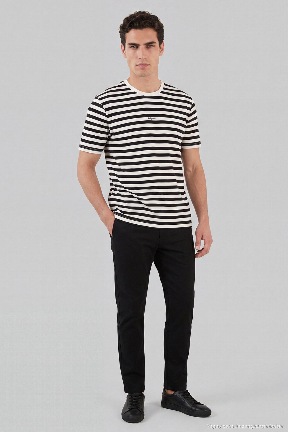 Çizgili Pamuklu Relaxed Fit Bisiklet Yaka Erkek T Shirt 5904078 SİYAH
