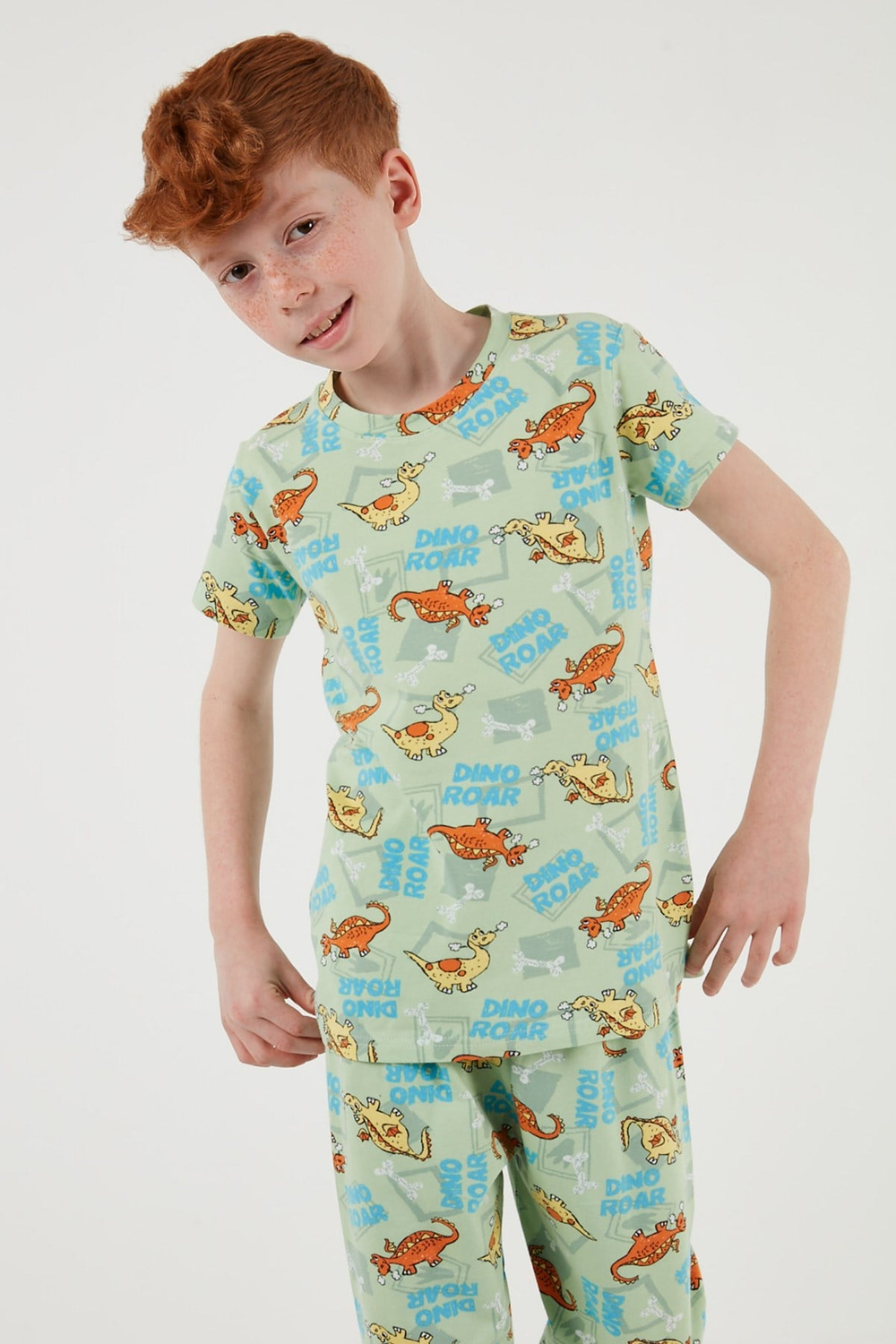 Desenli % 100 Pamuk Bisiklet Yaka Erkek Çocuk Pijama Takımı 6651003 MİNT