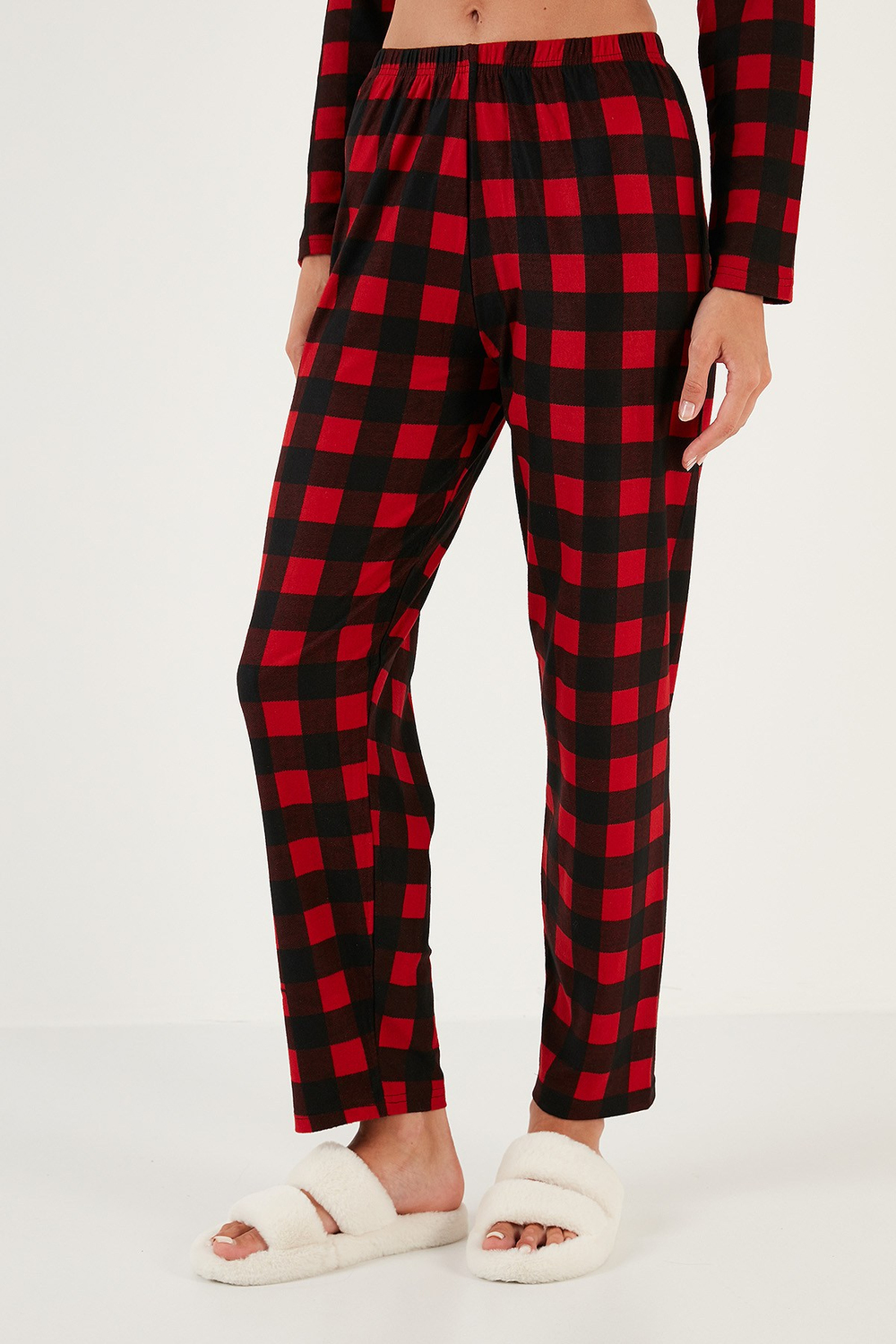 Desenli Beli Lastikli Gömlek Yaka Dokuma Kadın Pijama Takımı 6095660W4 SİYAH