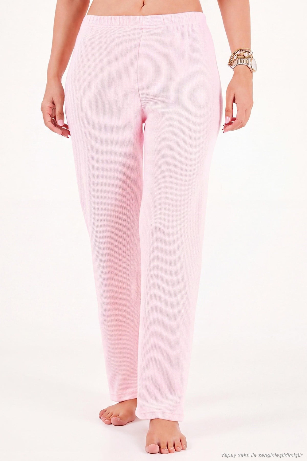 Desenli Dantel Detaylı Bağlamalı Uzun Kollu Kadın Pijama Takımı 6575024 PEMBE