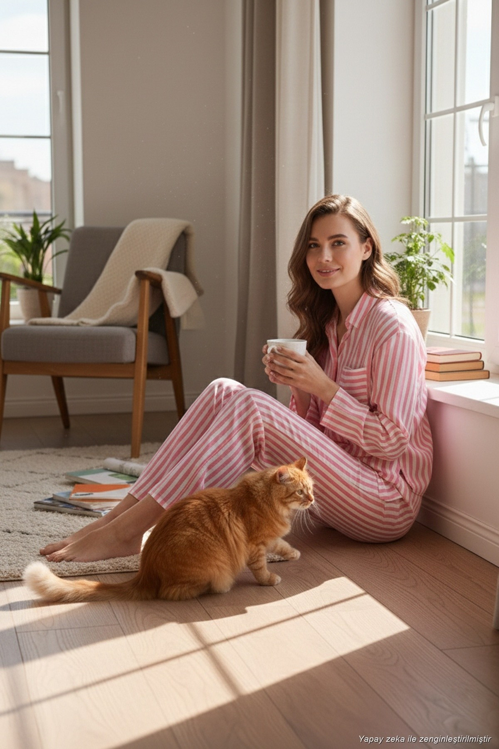 Desenli Rahat Kesim Bol Paça Yazlık Kadın Pijama Takımı 6110014 PEMBE