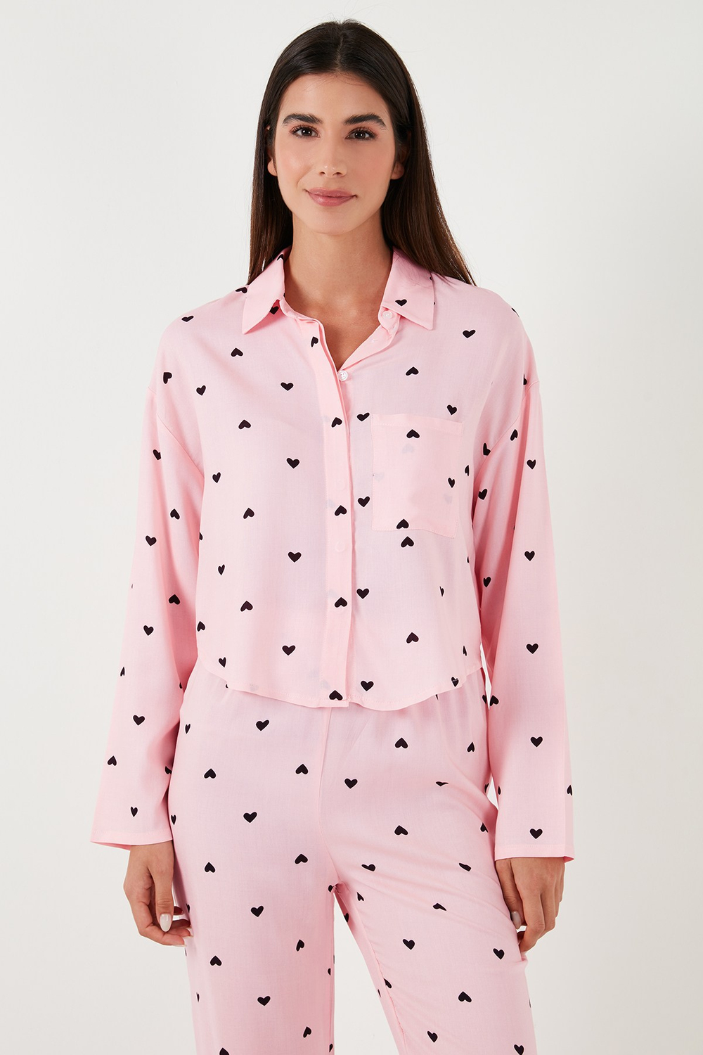 Desenli Rahat Kesim Bol Paça Yazlık Kadın Pijama Takımı 6110014 TOZ PEMBE
