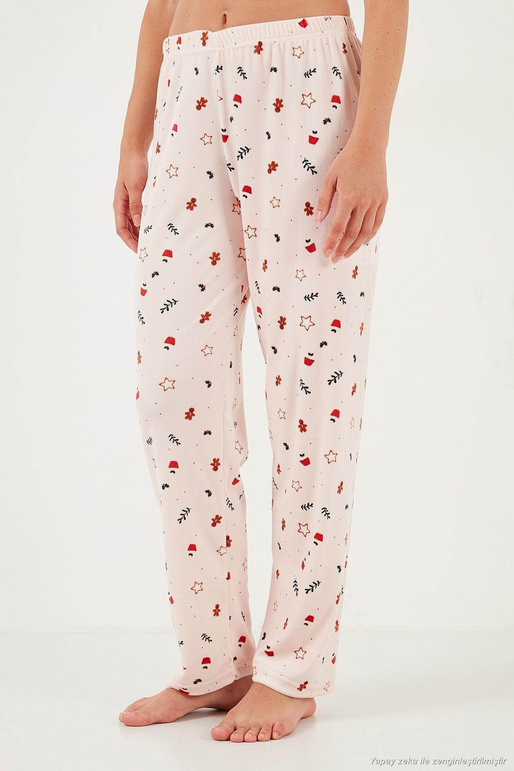 Desenli Regular Fit Bisiklet Yaka Uzun Kollu Kadın Pijama Takımı 65713312 AÇIK PEMBE