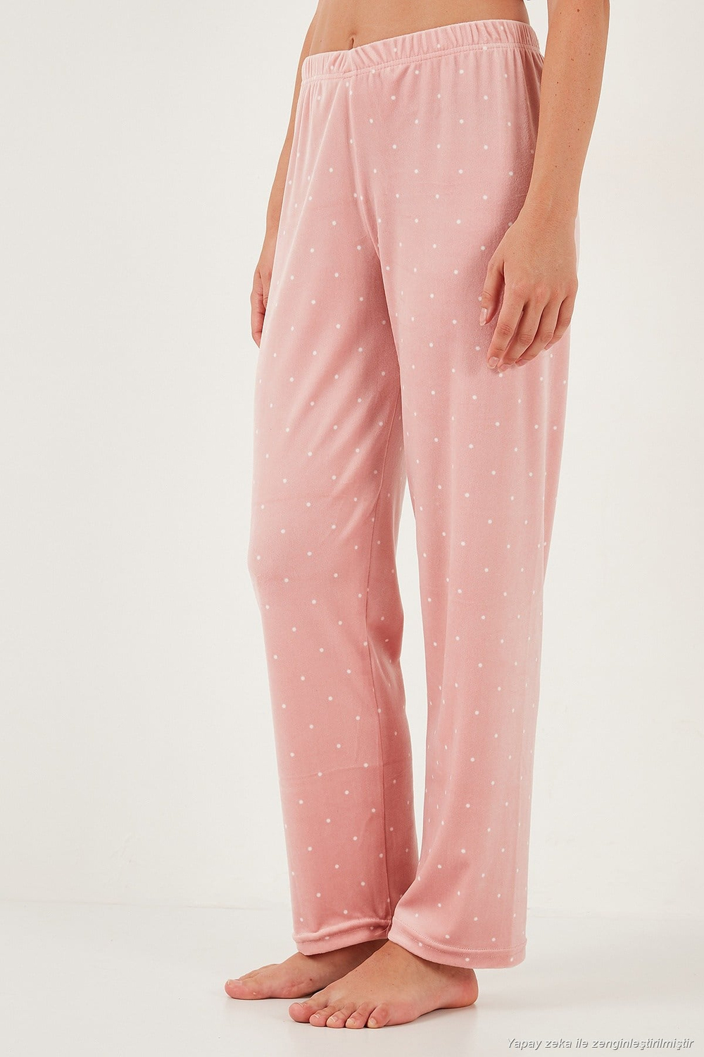 Desenli Regular Fit Bisiklet Yaka Uzun Kollu Kadın Pijama Takımı 65713312 PUDRA