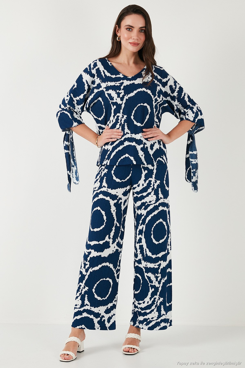 Desenli Regular Fit Truvakar Kol V Yaka Alt-Üst Kadın Takım 5865357 LACİVERT