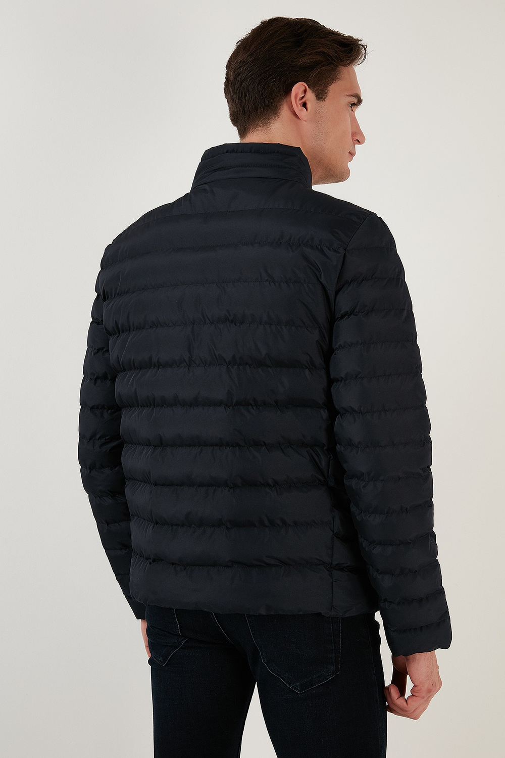 Dik Yaka Fermuarlı Cepli Slim Fit Şişme Erkek Mont 649002 LACİVERT