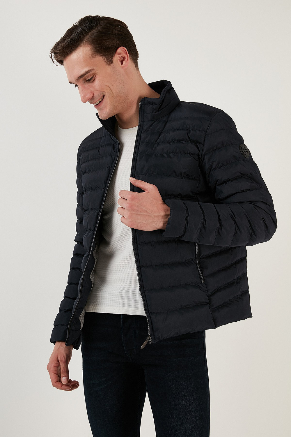 Dik Yaka Fermuarlı Cepli Slim Fit Şişme Erkek Mont 649002 LACİVERT