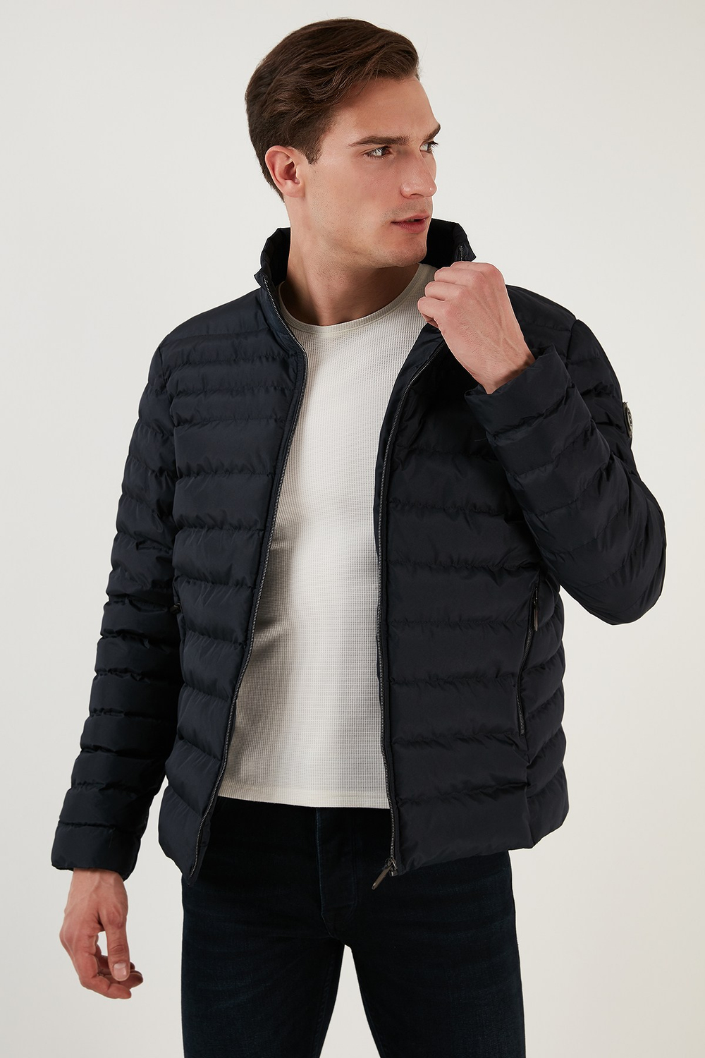 Dik Yaka Fermuarlı Cepli Slim Fit Şişme Erkek Mont 649002 LACİVERT