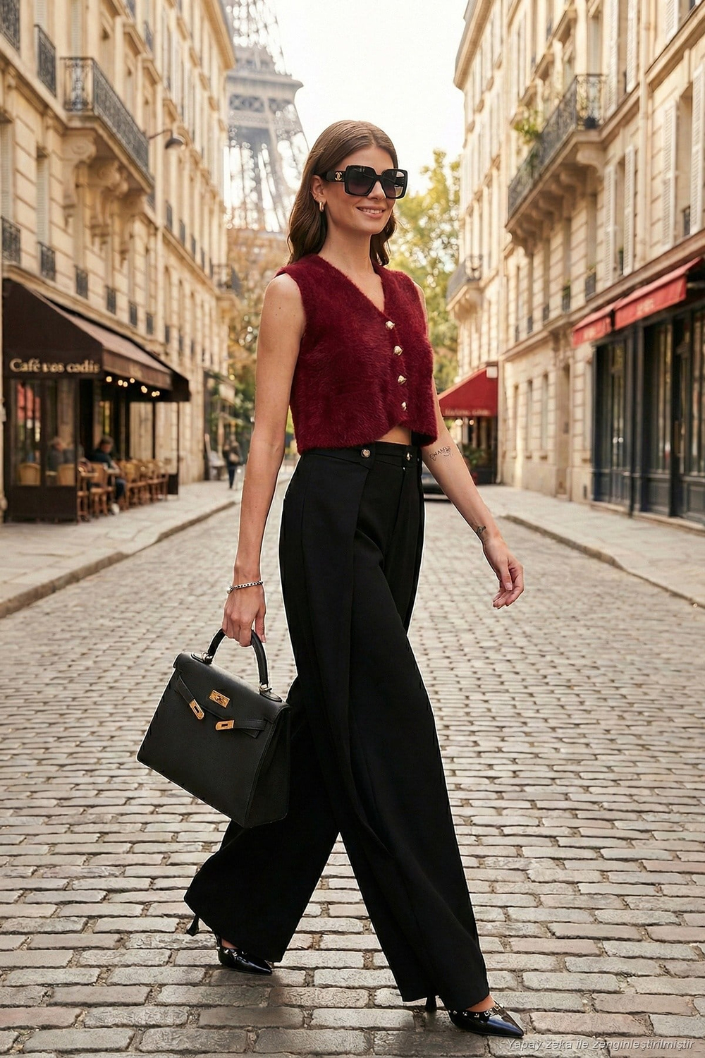 Düğmeli Pile Detaylı Wide Leg Yüksek Bel Geniş Paça Kadın Pantolon 68351133 SİYAH