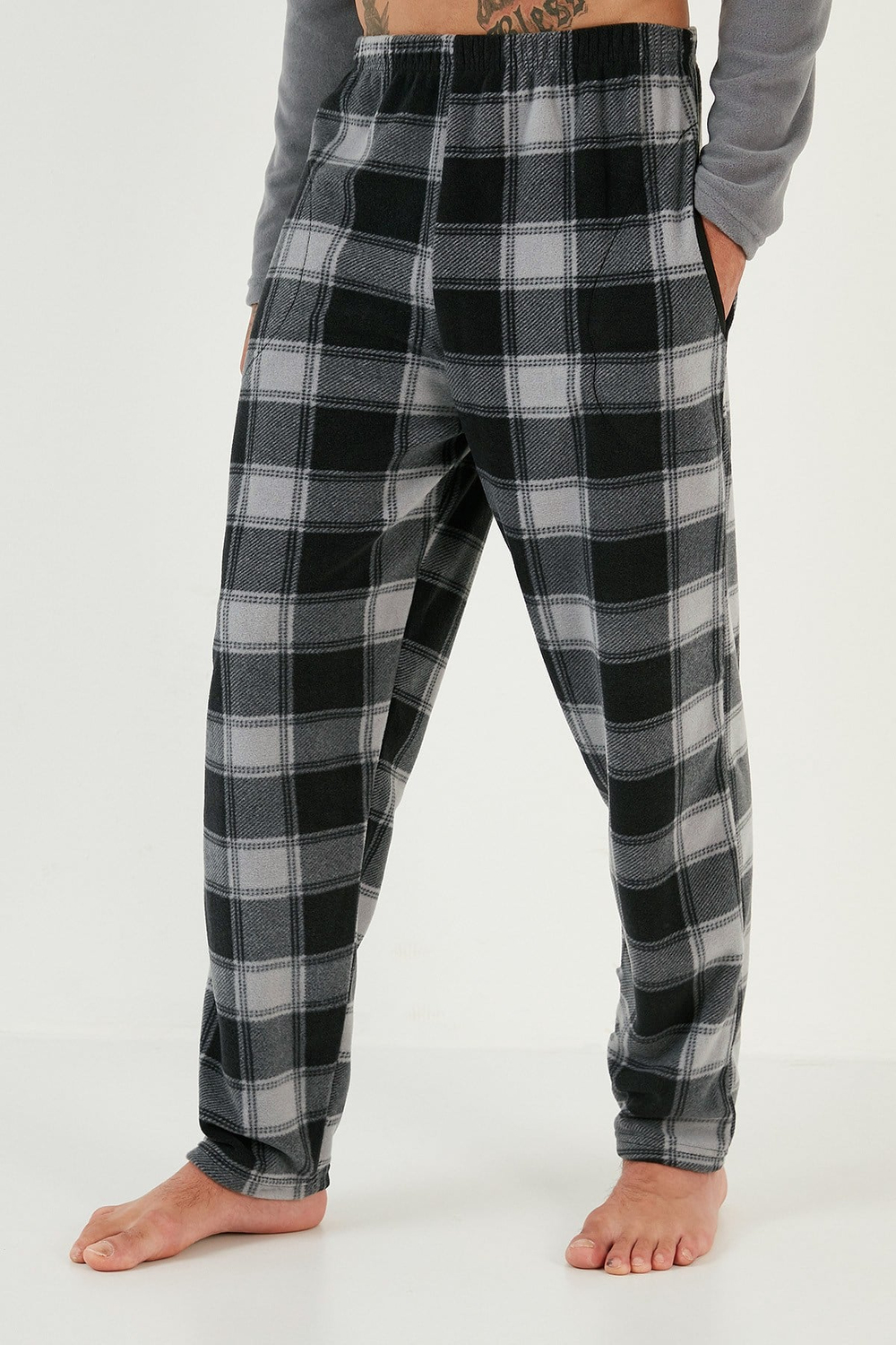 Ekose Regular Fit Bisiklet Yaka Kışlık Polar Erkek Pijama Takımı 609610013W4 GRİ