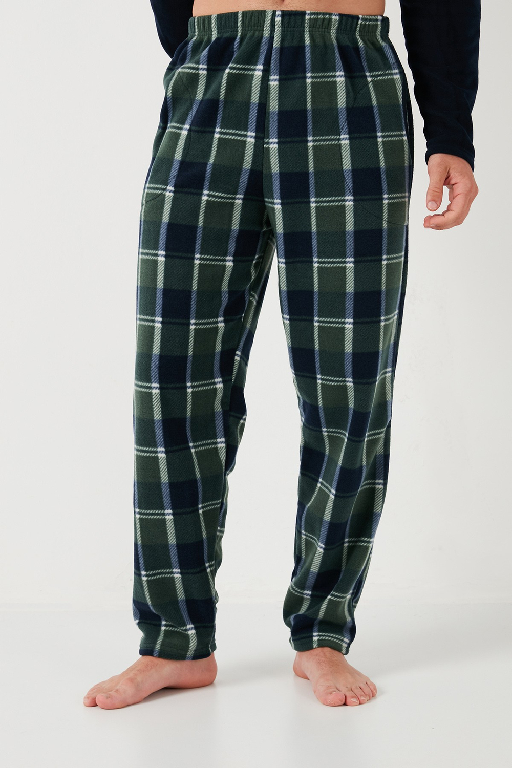 Ekose Regular Fit Bisiklet Yaka Kışlık Polar Erkek Pijama Takımı 609610013W4 LACİVERT