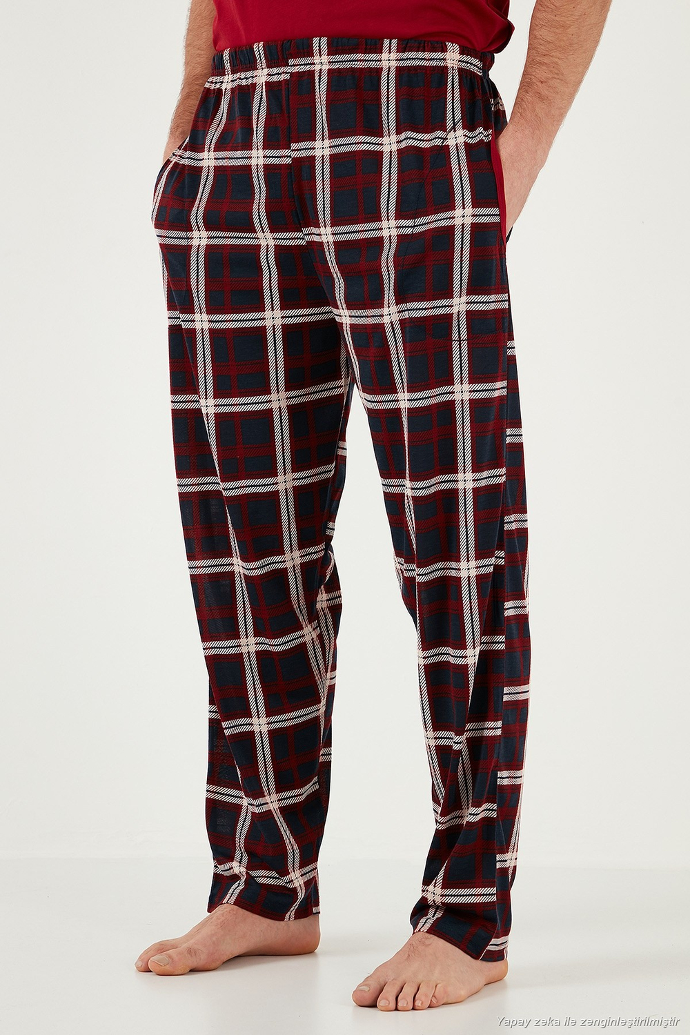 Ekoseli Pamuklu Regular Fit Kısa Kollu Erkek Pijama Takımı 60961007 BORDO
