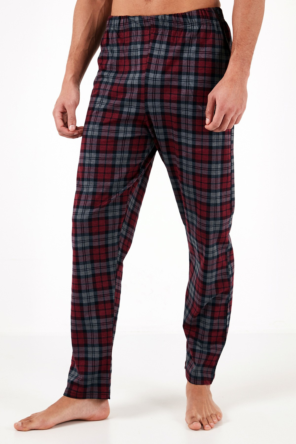 Ekoseli Pamuklu Regular Fit Kısa Kollu Erkek Pijama Takımı 6572006 FÜME