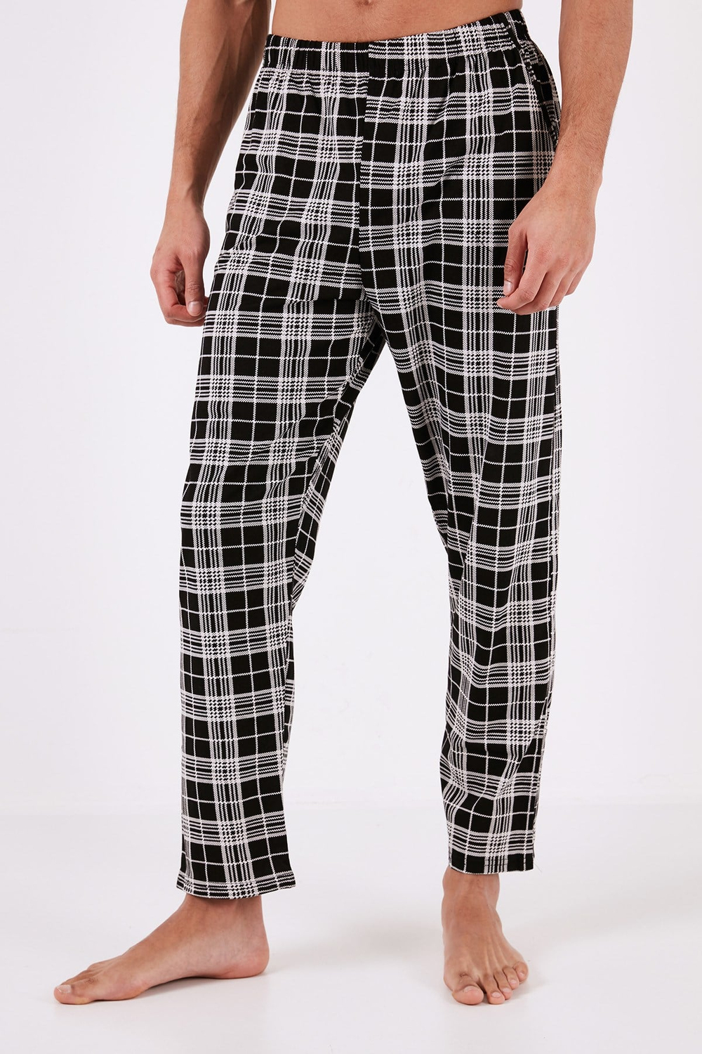 Ekoseli Pamuklu Regular Fit Kısa Kollu Erkek Pijama Takımı 6572006 SİYAH