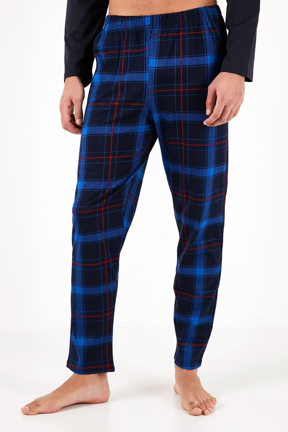 Ekoseli Pamuklu Regular Fit Uzun Kollu Erkek Pijama Takımı 6572005 LACİVERT-SAKS