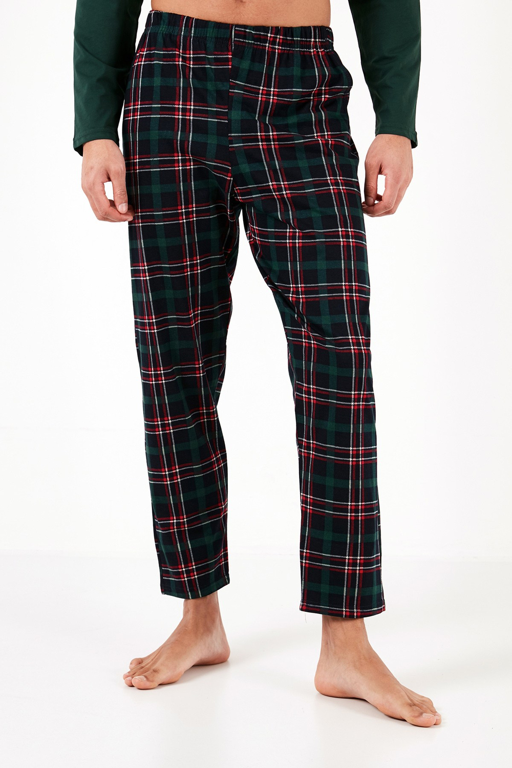 Ekoseli Pamuklu Regular Fit Uzun Kollu Erkek Pijama Takımı 6572005 YEŞİL